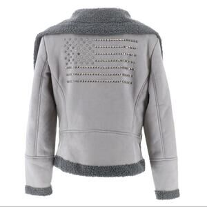 Americana Studded Faux Suede Sherpa jacket-Gray Medium